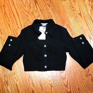 Cut out front button up denim shirt with crystal buttons